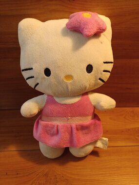 Sanrio Hello kitty 14"in Plush Pink Dress Stuffed Animal Fiesta